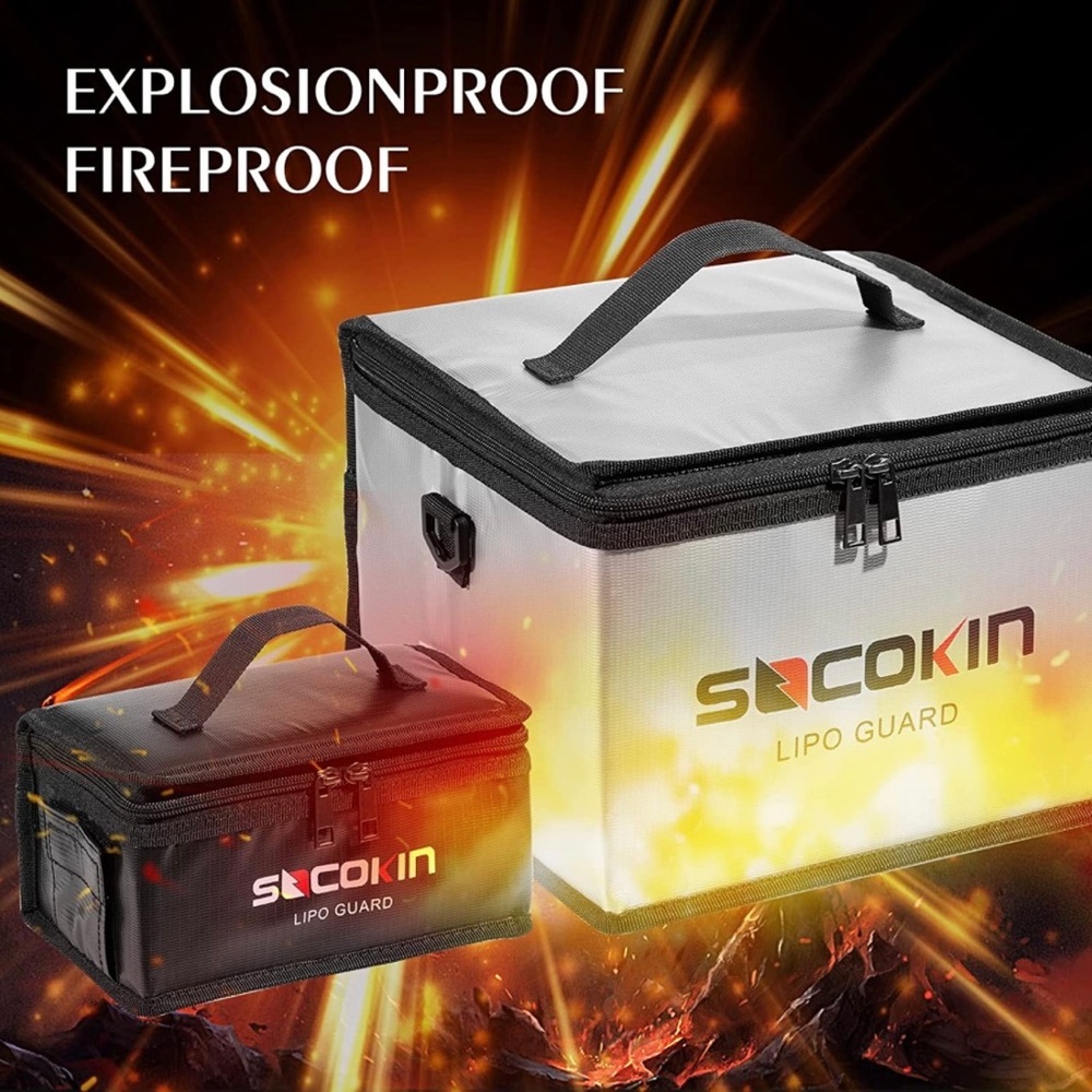 Socokin Lipo Battery Safe Bag Fire and Explosion Proof - 2 Pack (Large & Small) - Picture 4 of 5